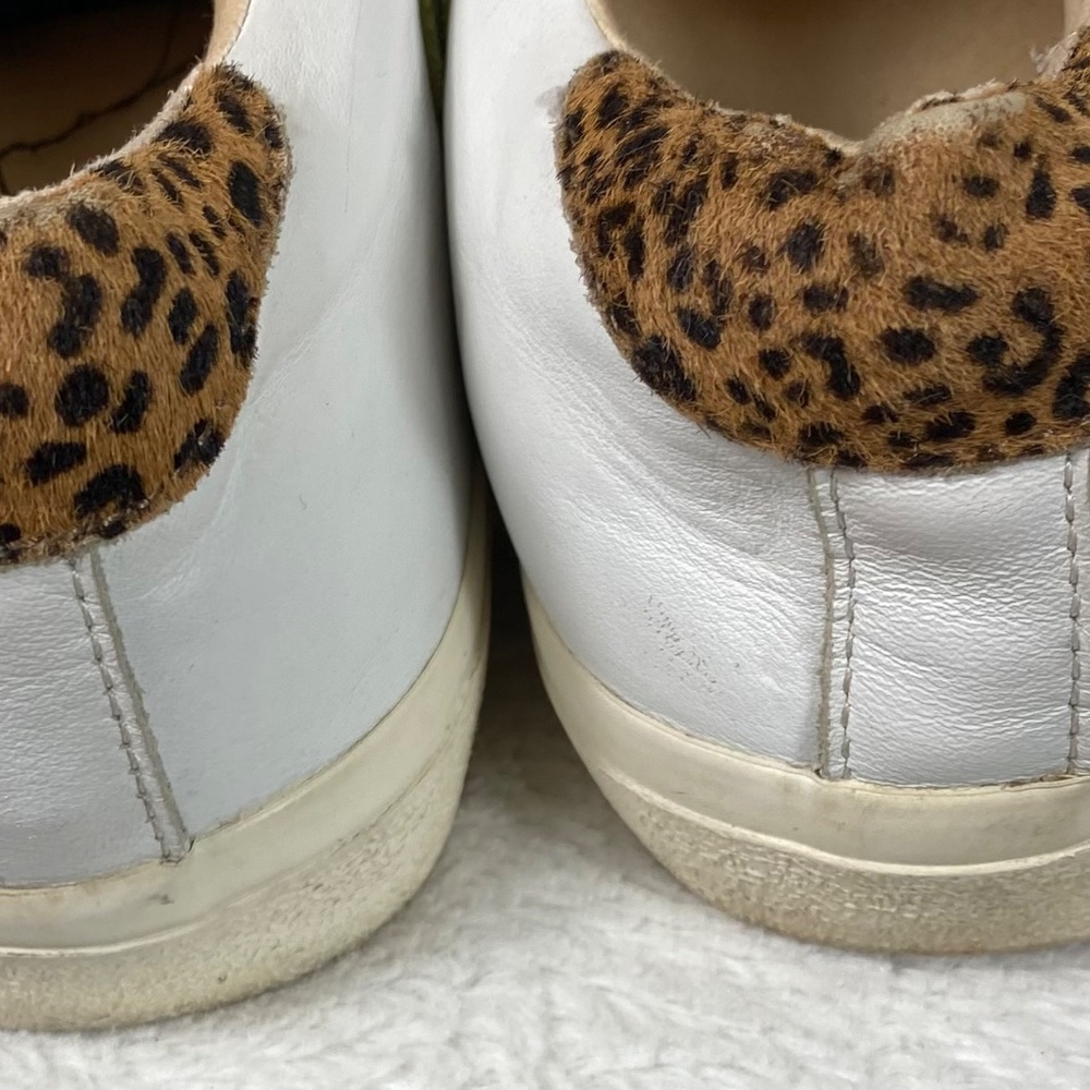 Madewell Sidewalk Sneakers Shoes Sz 9 White Leather Calf Hair Animal Print Low - Picture 5 of 10